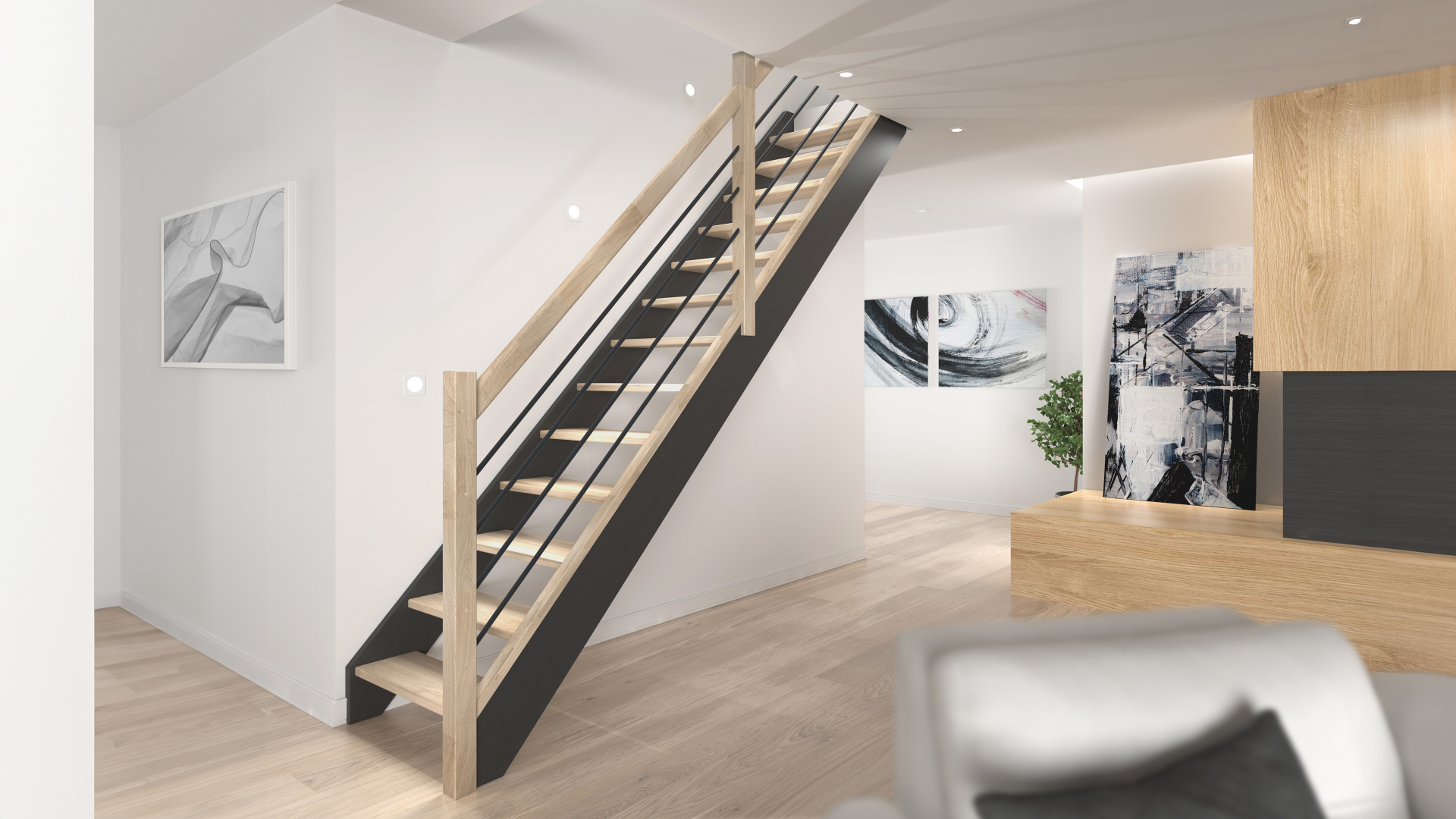 Wooden staircase LIVERPOOL Black, RAL 9005