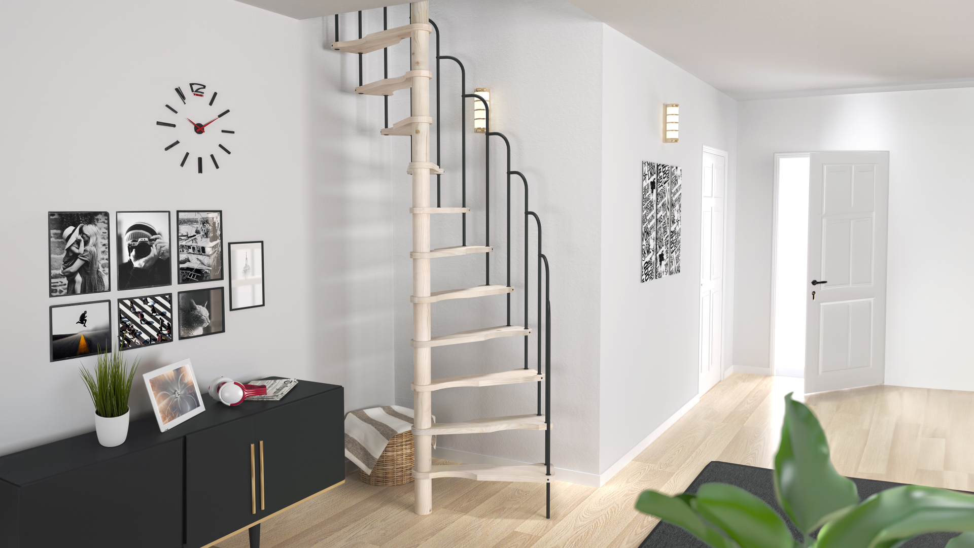 Space saving stair SATURNE Black, RAL 9005