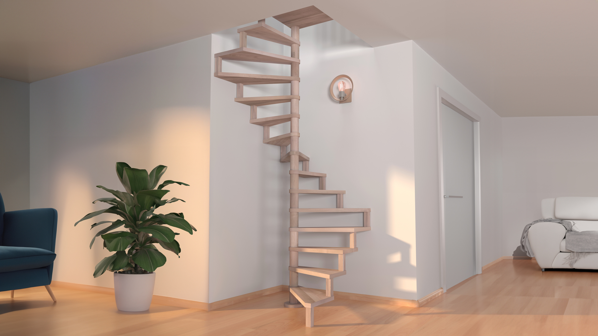 Wooden Spiral staircase SQUARE LUXE beech 
