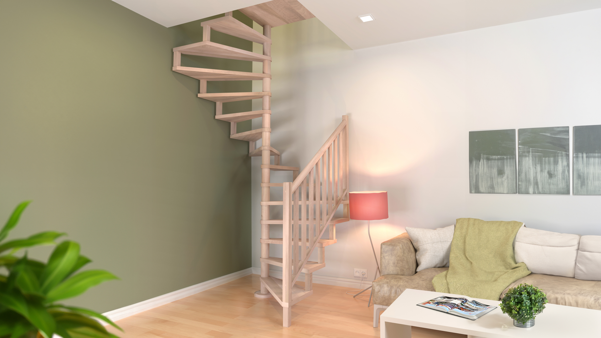 Wooden Spiral staircase SQUARE LUXE beech 