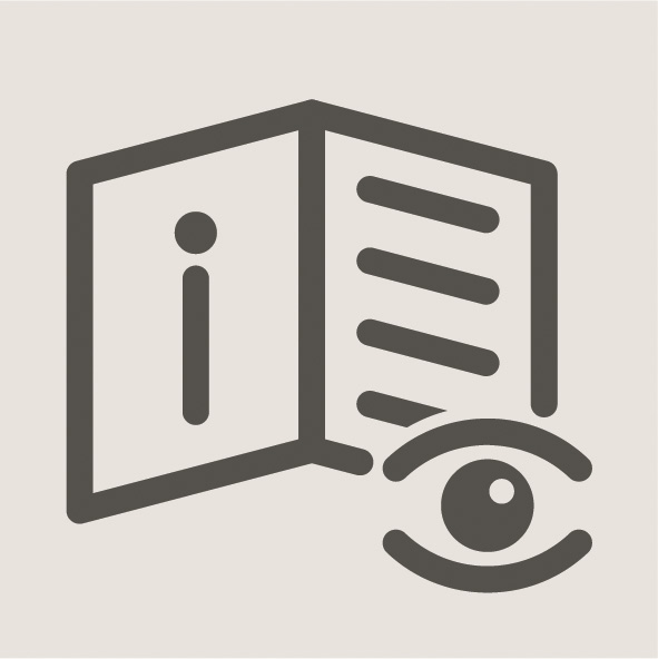 Icona di un manuale aperto con un simbolo 'i' e un occhio, che rappresenta la necessità di leggere le istruzioni prima del montaggio.