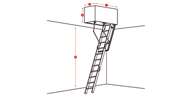 Schema di una scala retrattile su misura con misure precise e dimensioni annotate.