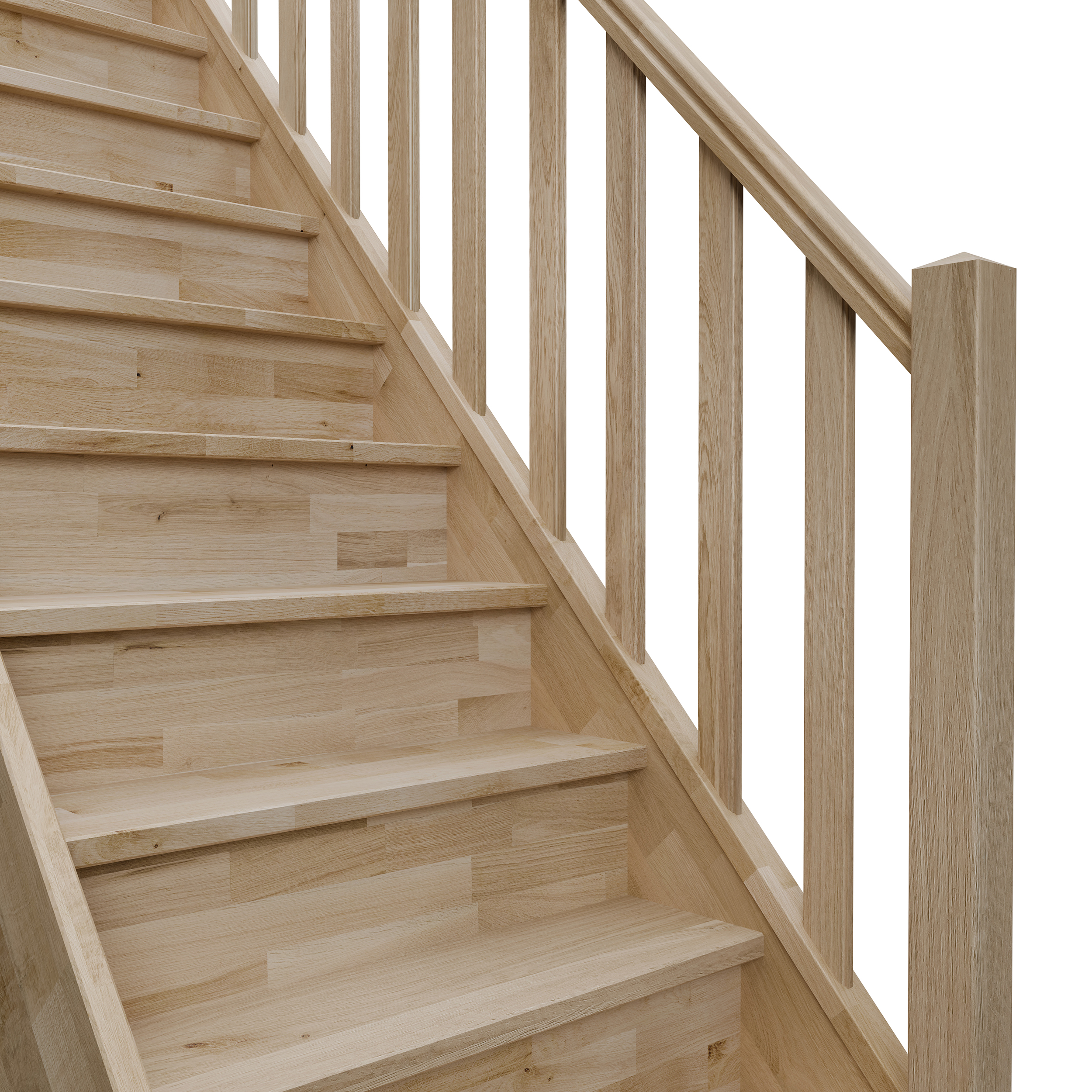 Immagine di una scala con contrahuellas chiuse, una ringhiera in legno con balaustro verticale in legno, dallo stile "classico".