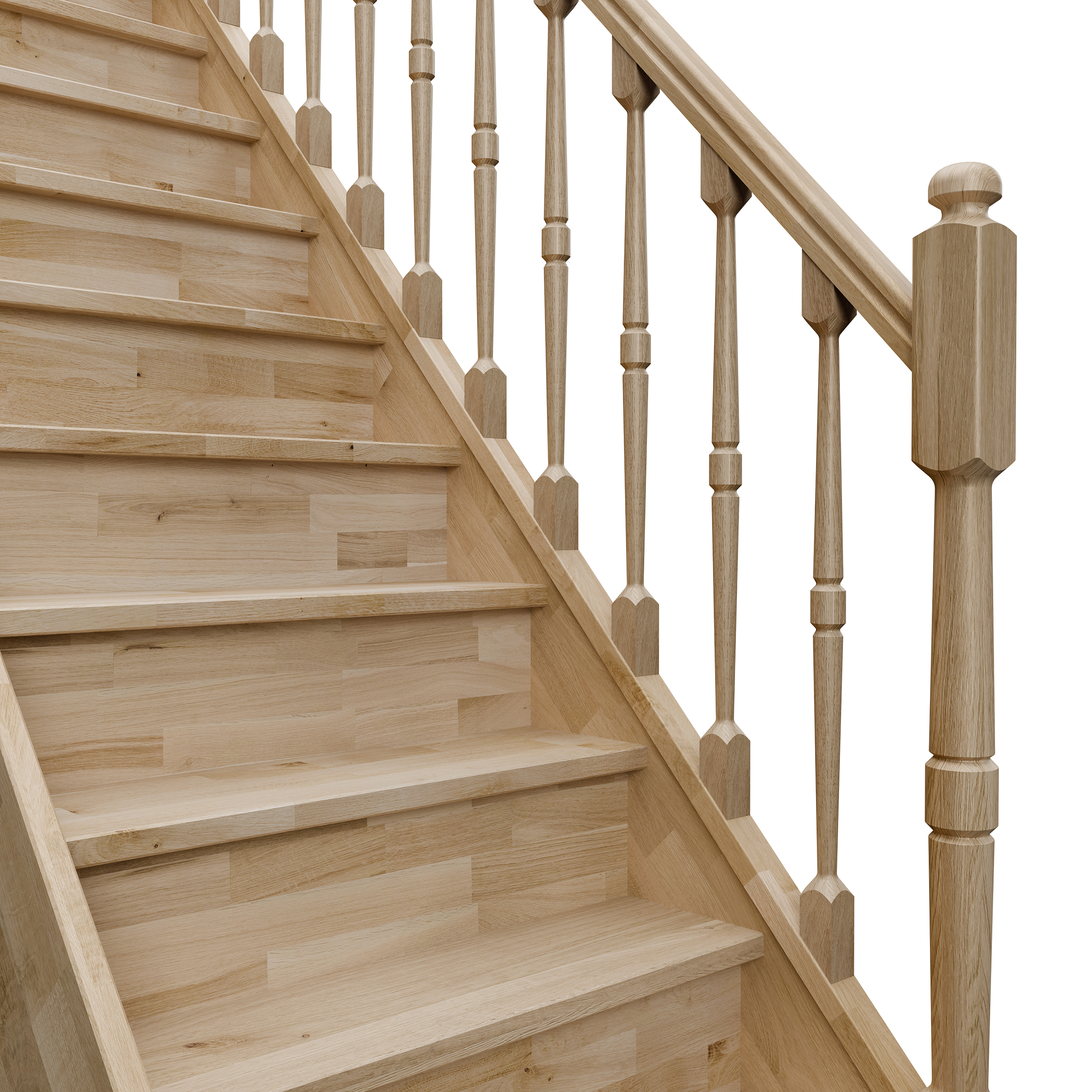 Immagine di una scala con contrahuellas chiuse, una ringhiera in legno con balaustro in legno tornito decorativo "moderno", creando un'estetica vintage.