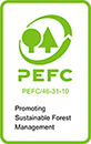 Logo PEFC con alberi verdi e il codice di certificazione PEFC/46-31-10