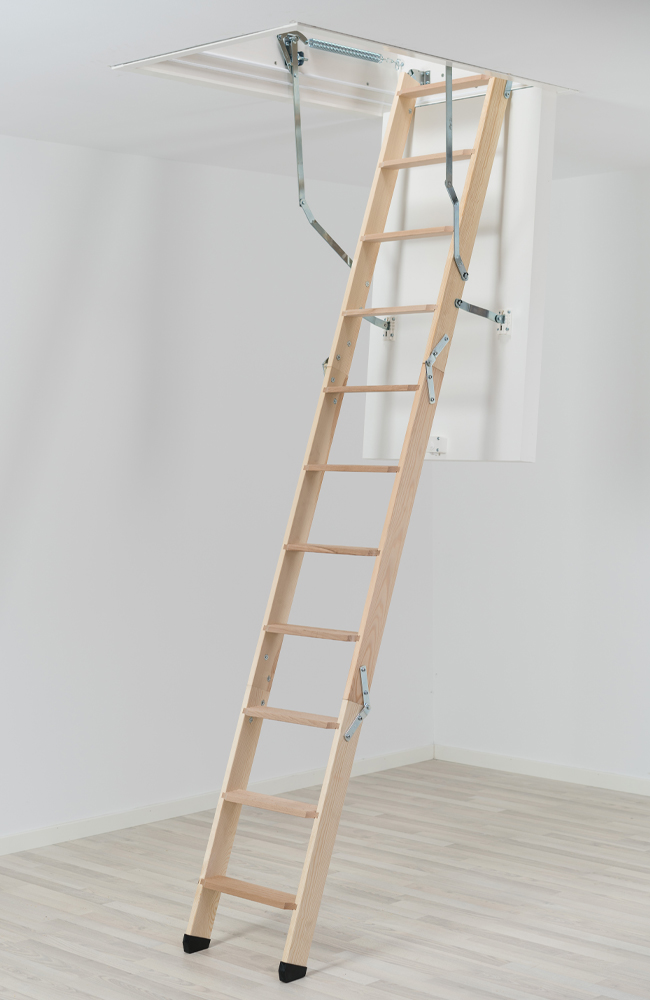 Scala retrattile in legno con tecnologia avanzata clickFIX®/ISOCLIC.
