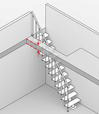 Diagramma di una scala dritta con frecce rosse che indicano le misure dello spessore del solaio.